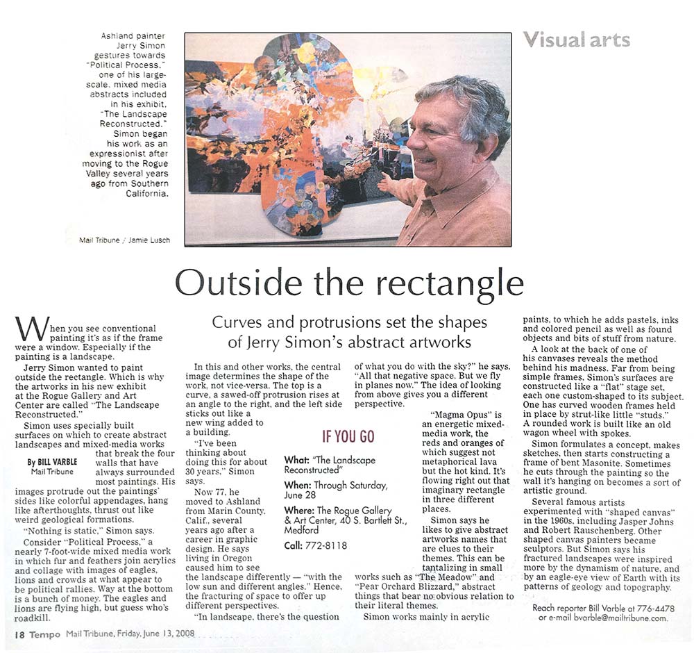 Mail Tribune article about artist Jerrold Simon and his free form paintings